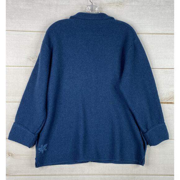 Cabelas Jacket Womens L Blue Embroidered Button Up Long Sleeve Wool Cotton Blend - Picture 10 of 12